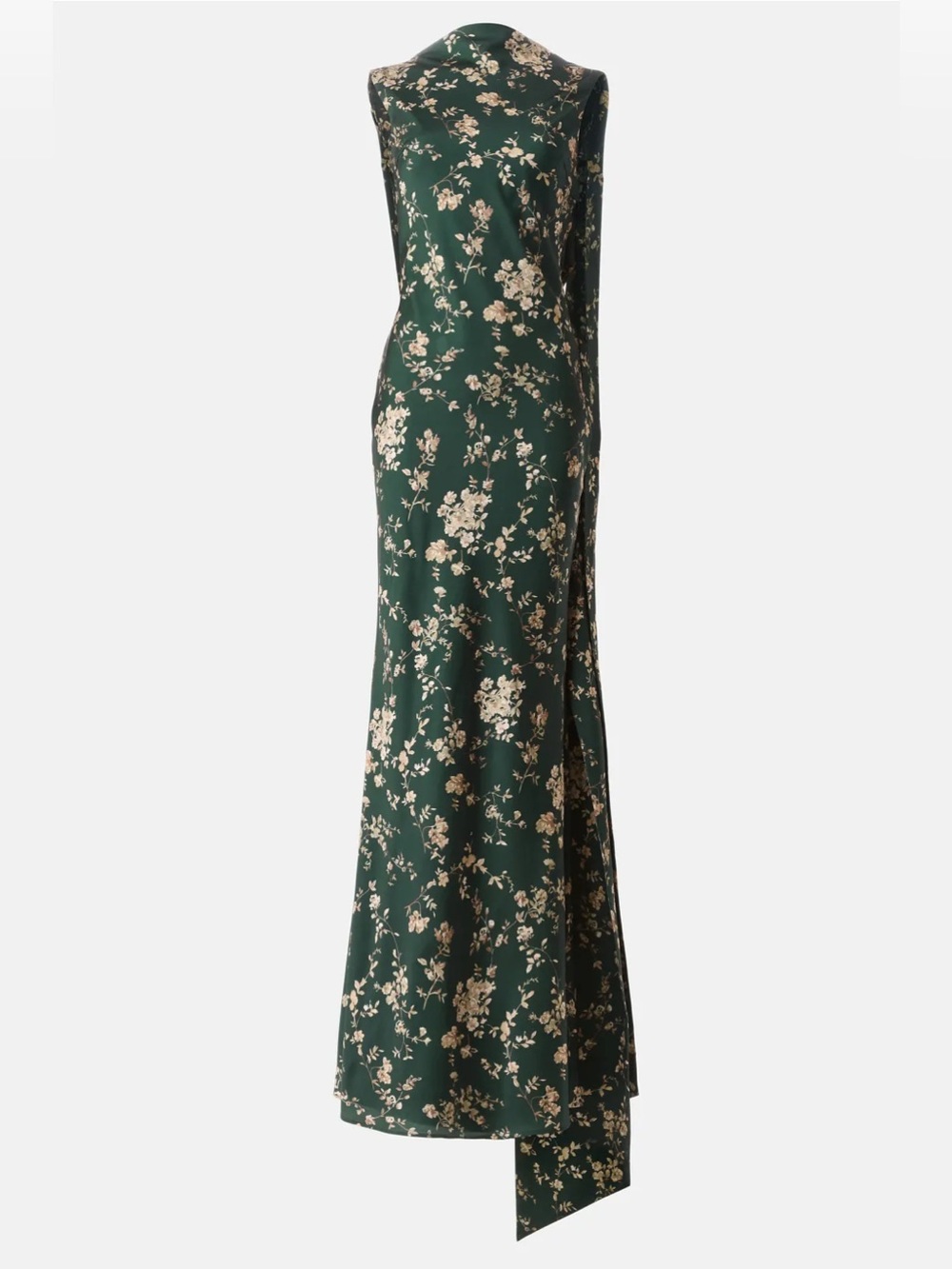 Sau Lee Callie Sleeveless Dark Green Floral Maxi Dress with Cream Print - Picture 2 of 5